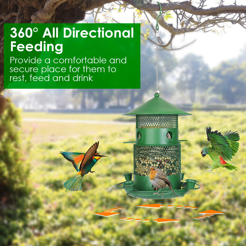 3-Tier Hanging Bird Feeder – Rust-Proof Metal with 4 Drinkers and 6 Perches