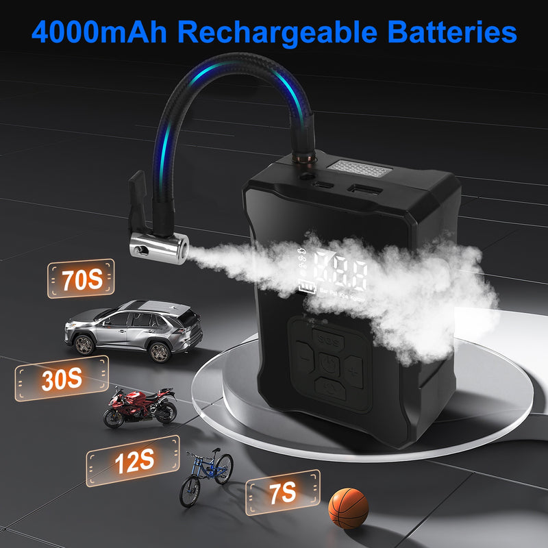 Digital Air Compressor 150PSI – Cordless Inflator with LED Light and Emergency Battery