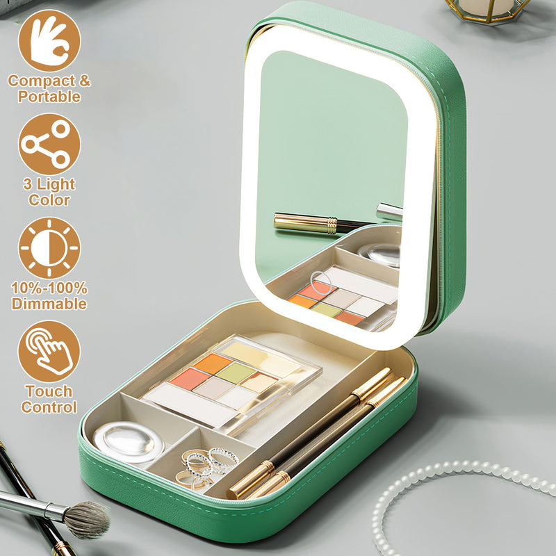 Travel Cosmetic Bag with LED Mirror and Dimmable Light