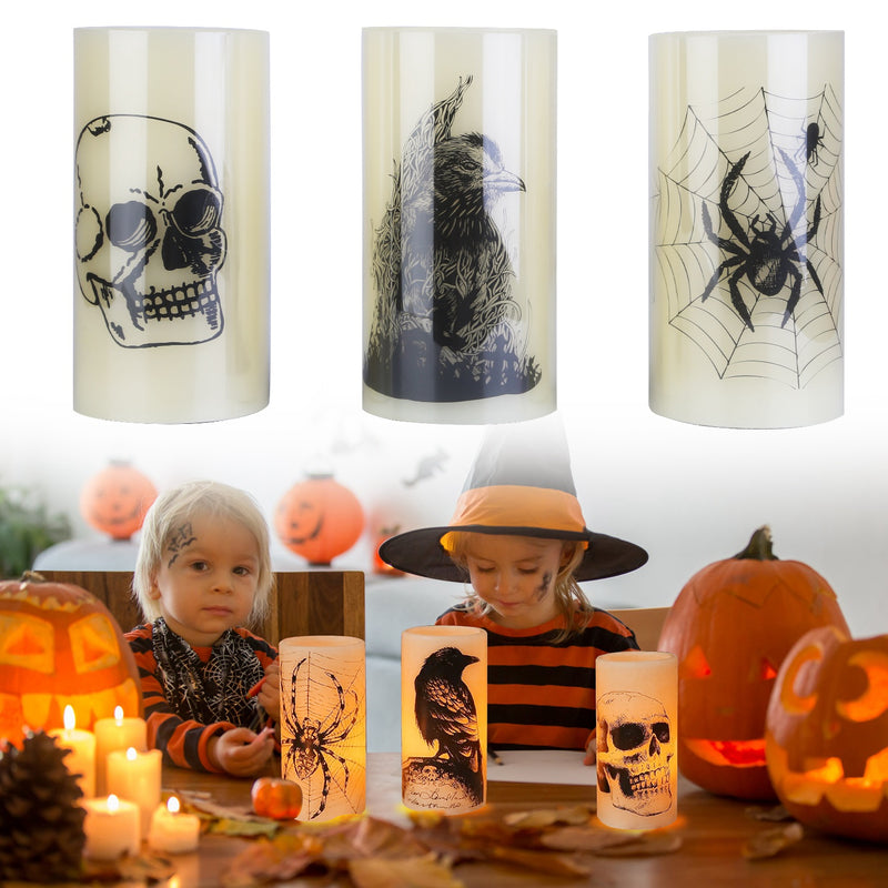 Halloween Decorative Candles – Flameless LED with Automatic Timer (3 Pieces)