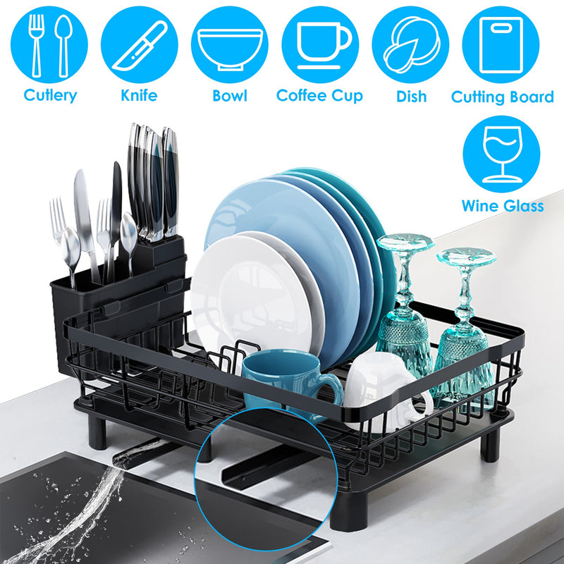 Multifunctional Dish Drying Rack – With 360° Rotating Drain Spout, Cutlery Holder, and Cup Holder
