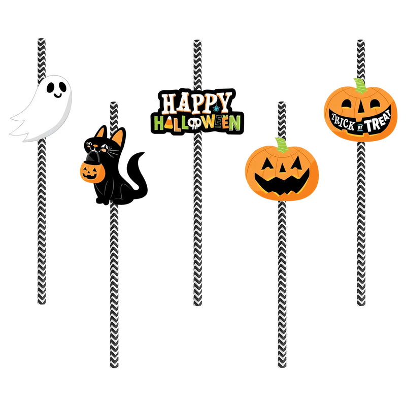 Halloween Decorative Straw Set – 25 Pieces with 24 Cards and Adhesives