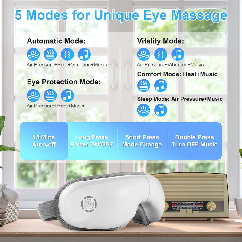 Rechargeable Eye Massager – With Vibration, Relaxing Music, and Wireless Control