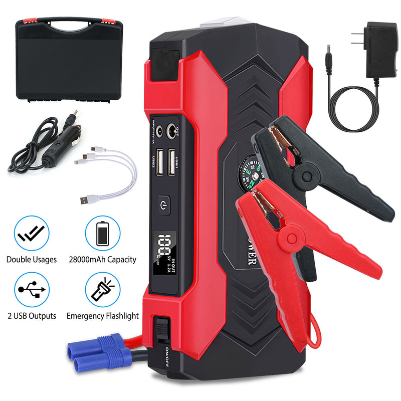 12V Car Battery Charger - 28000mAh with 4-Mode LED Flashlight