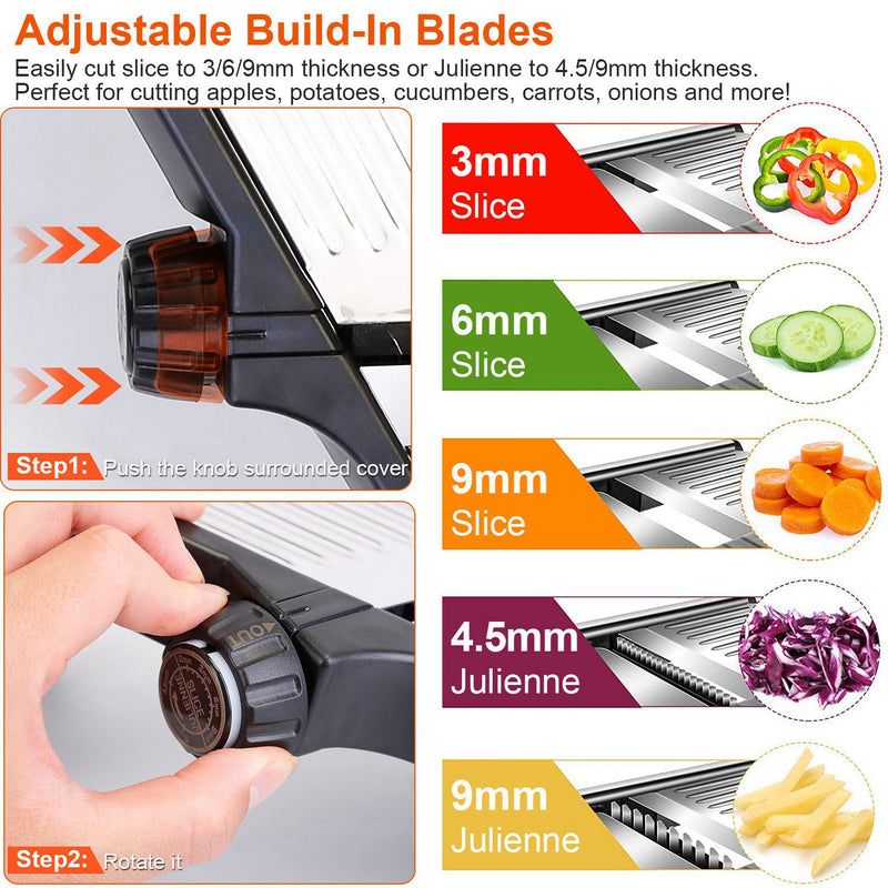 Kitchen Slicer and Grater – Multifunctional Mandoline with Peeler and Food Holder