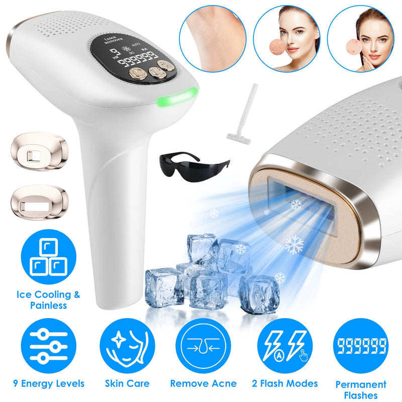 IPL Laser Hair Removal – Ice Cooling, 9 Intensities for Underarms, Legs, and Bikini