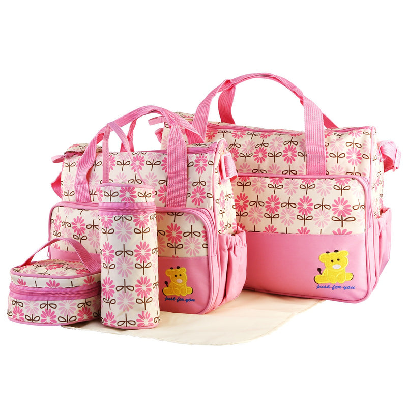 Multifunctional Diaper Bag – 5 Pieces with Changing Pad and Organizer Bags