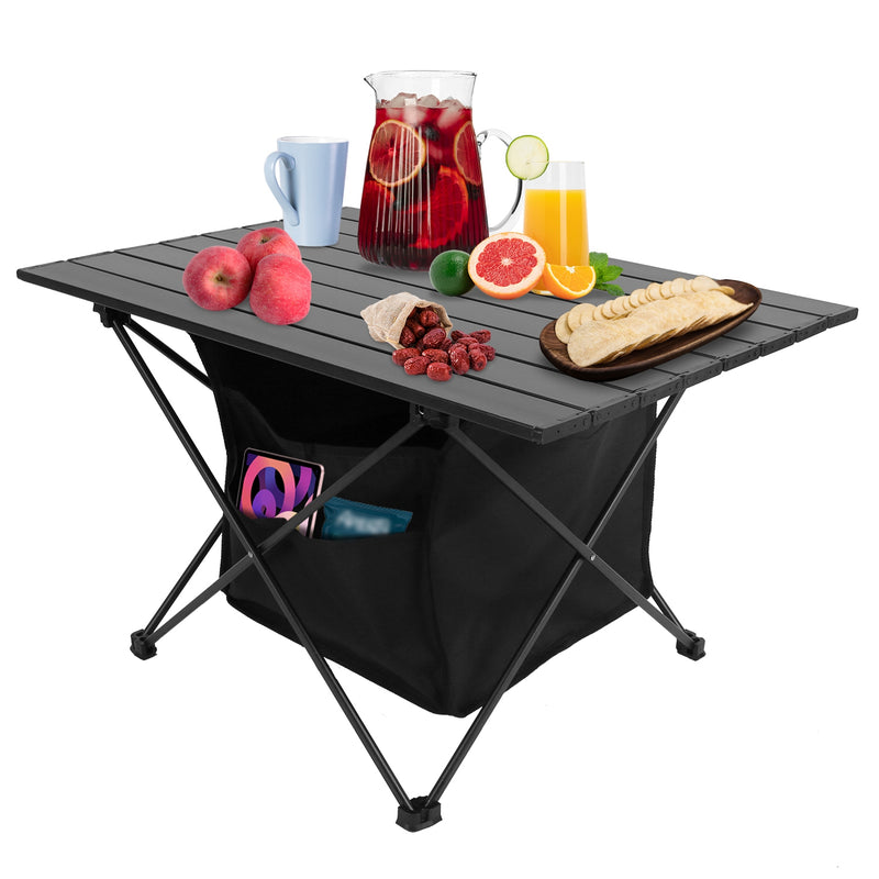 Roll-Up Camping Table – With Storage Basket and Anti-Rust Design for Outdoors
