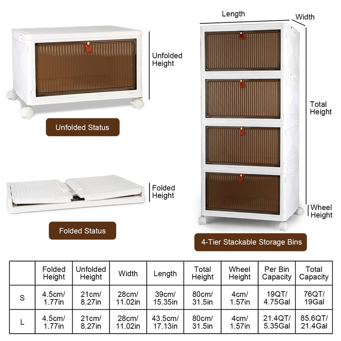 Set of 4 Foldable Storage Boxes with Magnetic Door and 360 Wheels