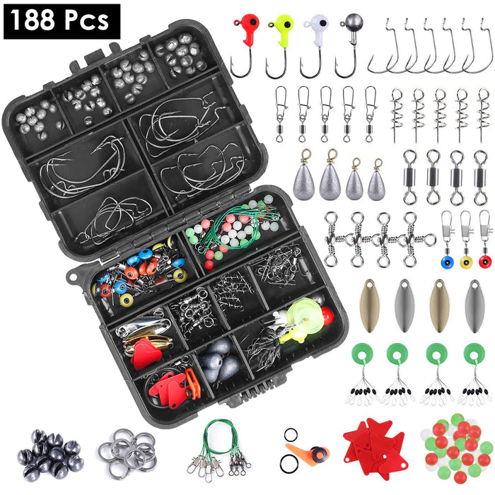 Complete Fishing Accessories Set – 188 Pieces with Storage Box