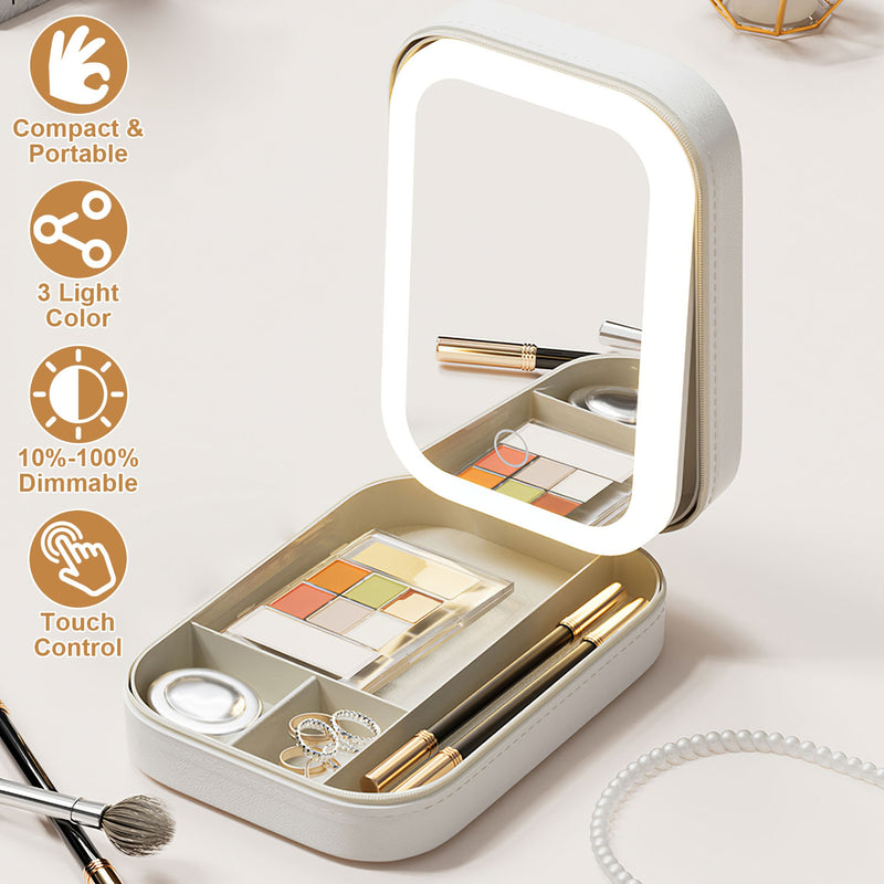 Travel Cosmetic Bag with LED Mirror and Dimmable Light
