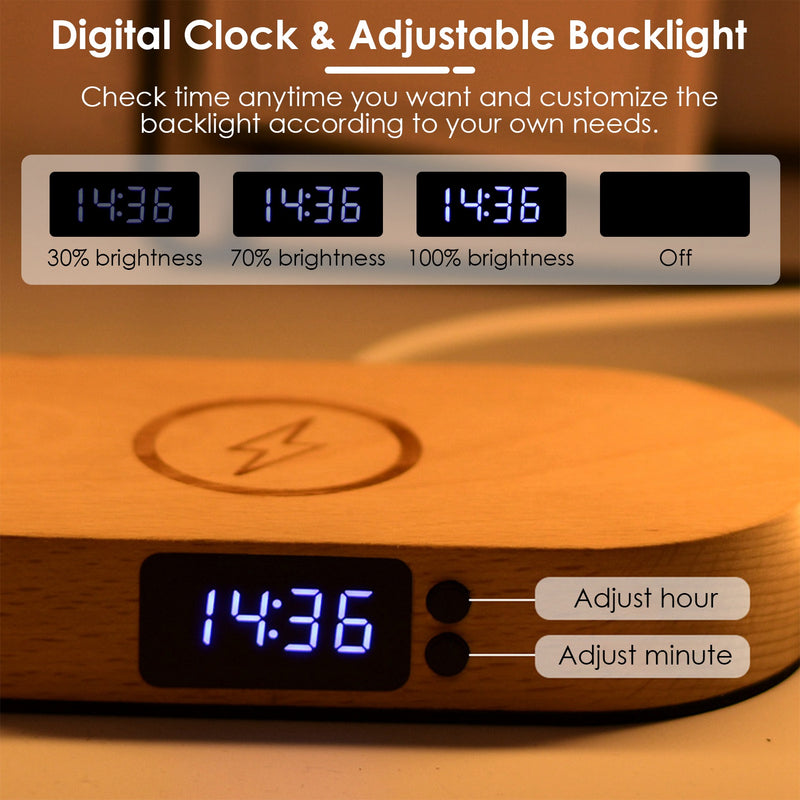 Bedside Lamp with Clock and Charging Port