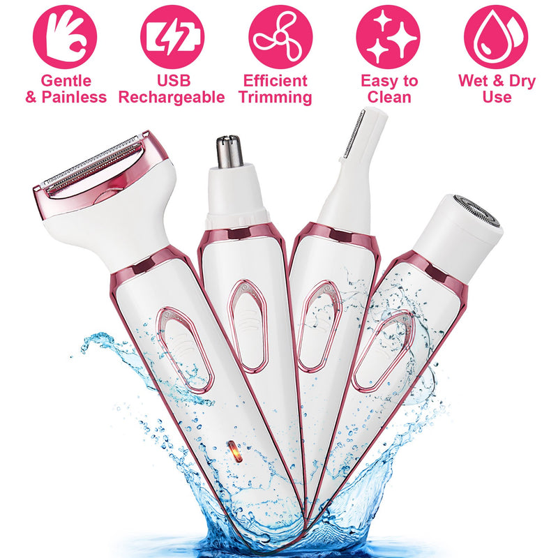 4-in-1 Electric Epilator for Women – USB Rechargeable, Waterproof, and Painless Shaver