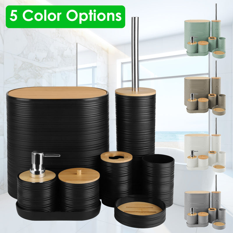 8-Piece Bathroom Accessory Set – ABS with Bamboo Lid
