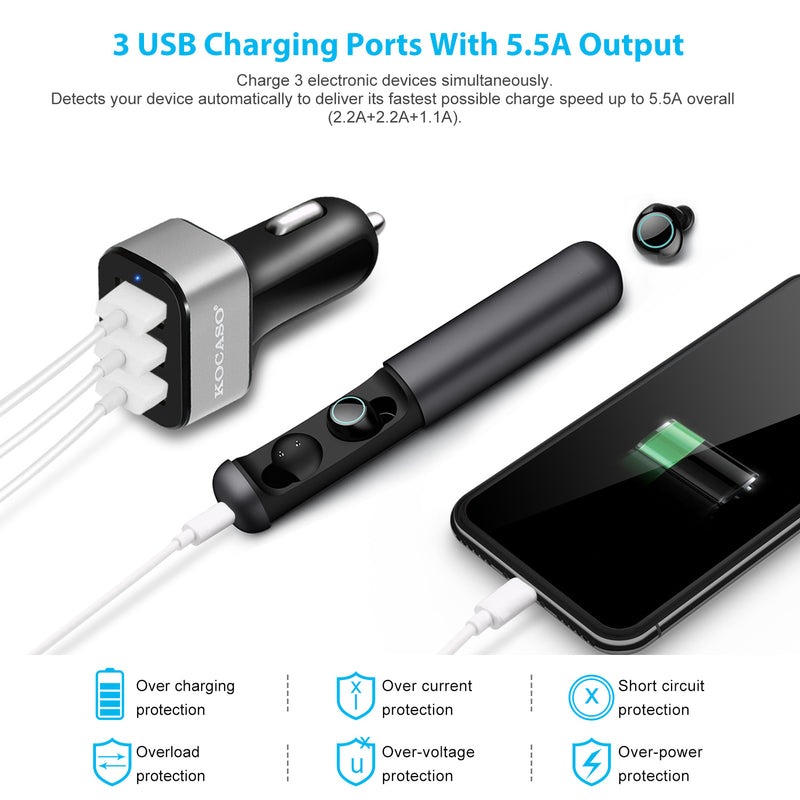 Car Charger 3 Ports – Compact, 30W for Phones and Tablets