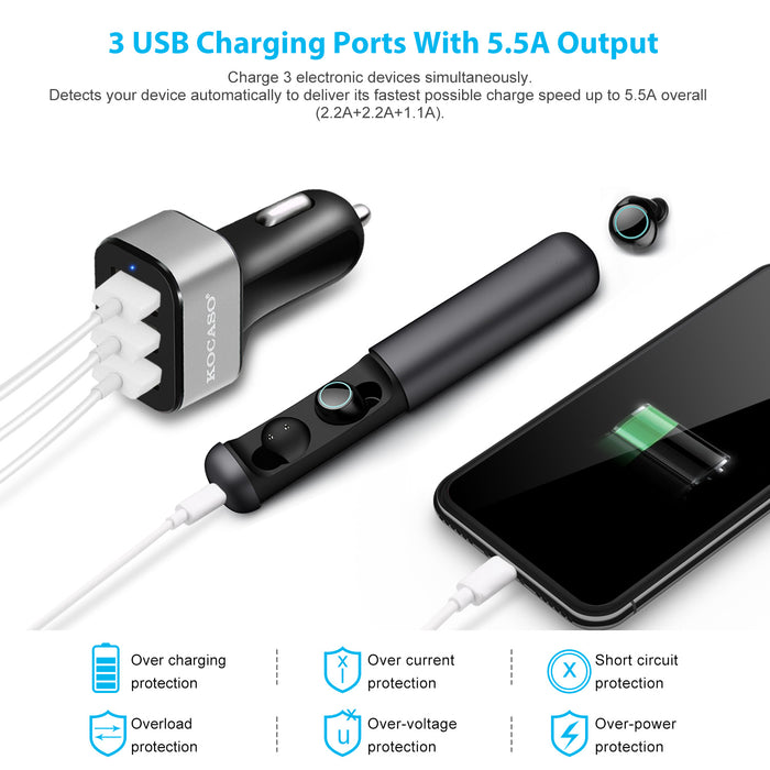 Car Charger 3 Ports – Compact, 30W for Phones and Tablets