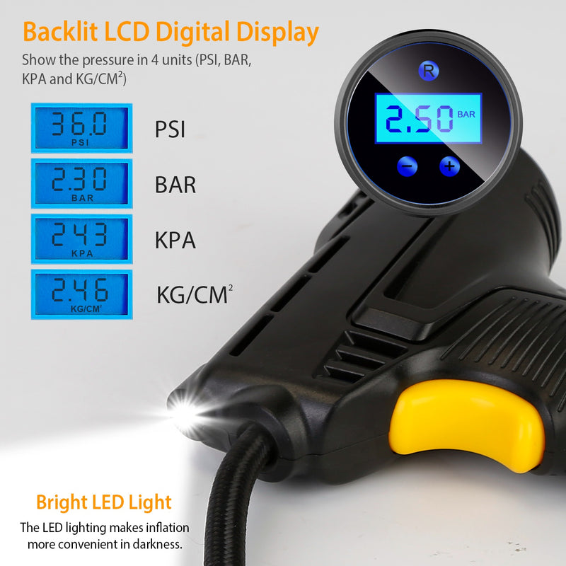 Electric Air Compressor – 12V 150PSI Digital Inflator with LED Light