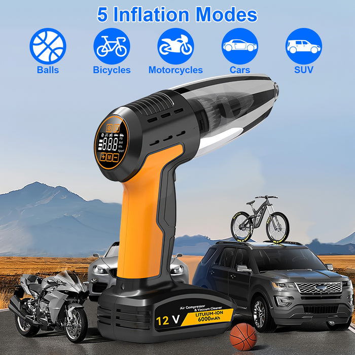 4-in-1 Cordless Car Vacuum Cleaner – With Tire Inflator and Digital Display