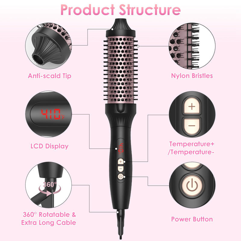 3-in-1 Thermal Brush - Straightener, Curler, and Comb with 10 Temperature Settings
