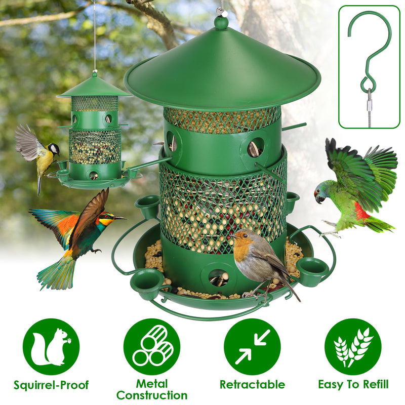 3-Tier Hanging Bird Feeder – Rust-Proof Metal with 4 Drinkers and 6 Perches