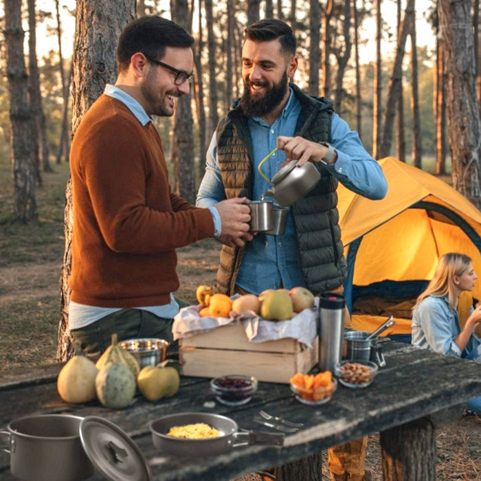 12Pcs Camping Cookware Set Aluminum Pot Pan Kettle Cup Fork Spoon Knife With Storage Bags For Hiking Picnic Outdoor