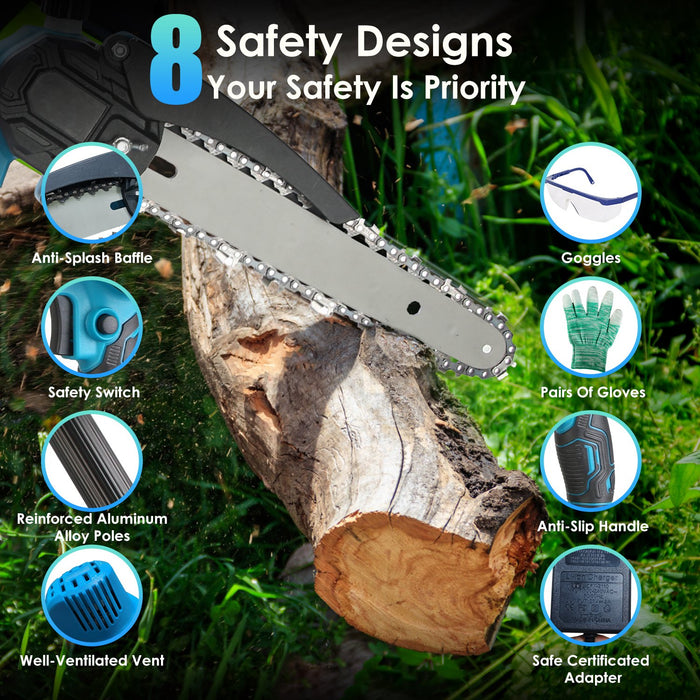 2-in-1 Cordless Chainsaw – Handheld and Pole with 2 Batteries
