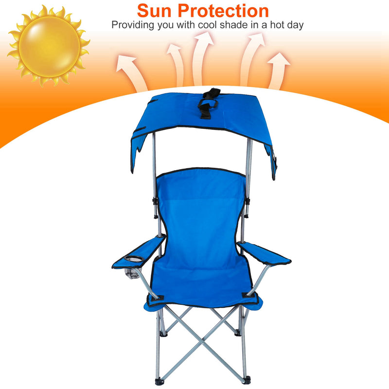 Folding Outdoor Chair with Canopy and Cup Holders
