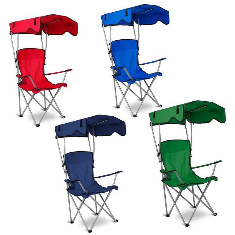Folding Outdoor Chair with Canopy and Cup Holders