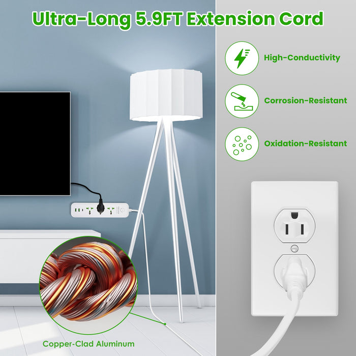 2500W Power Strip – With 6FT Cord and USB-A/USB-C Ports