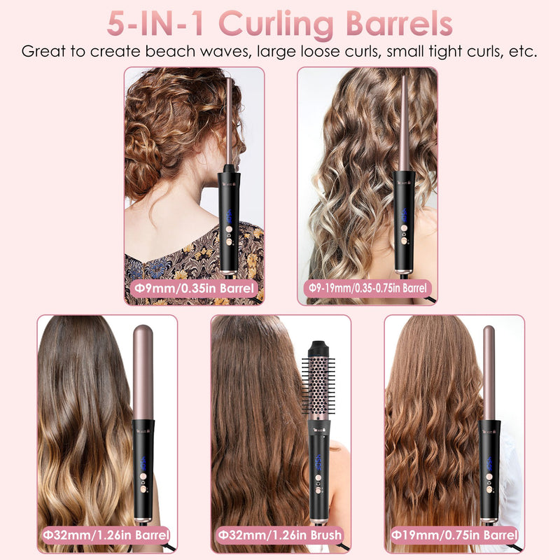 Anti-tangle Thermal Brush – 5-in-1 Curling Iron with 360° Swivel Cord