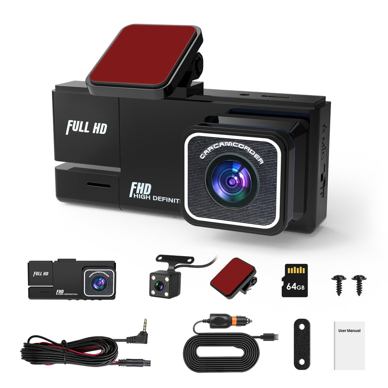 3-Channel Dash Cam – Full HD with WiFi, Night Vision, and 64GB Card