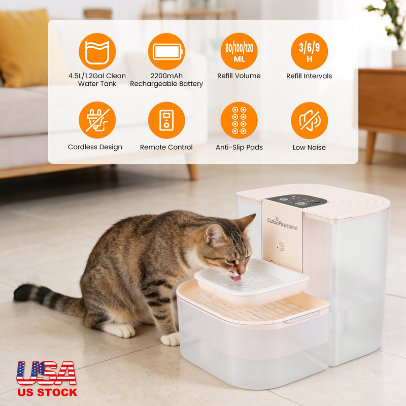 Automatic Pet Water Fountain – Dual Tank, 4.5L, Rechargeable and Smart