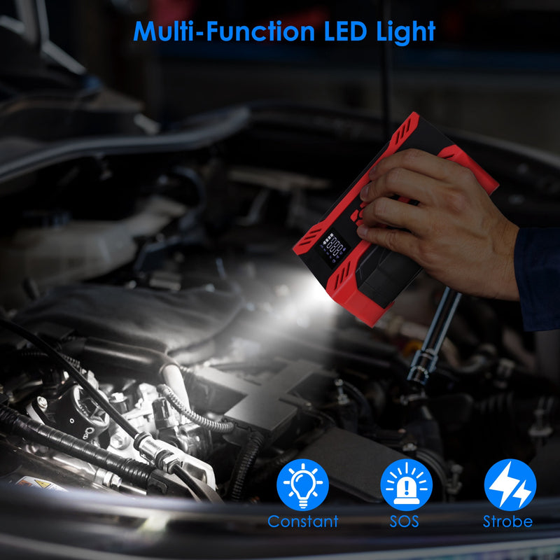 2000A Car Jump Starter with 150PSI Air Compressor – 37000mAh Power Bank and LED Flashlight