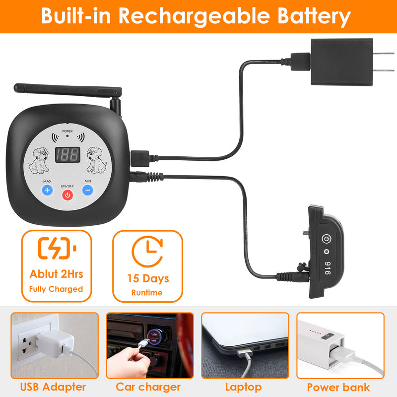 GPS Dog Fence System - Rechargeable Wireless Collar with Alert and Vibration