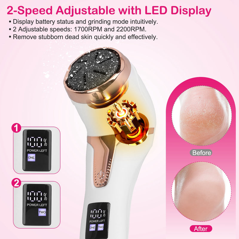 Electric Foot File - Pedicure with Vacuum and 3 Replacement Heads