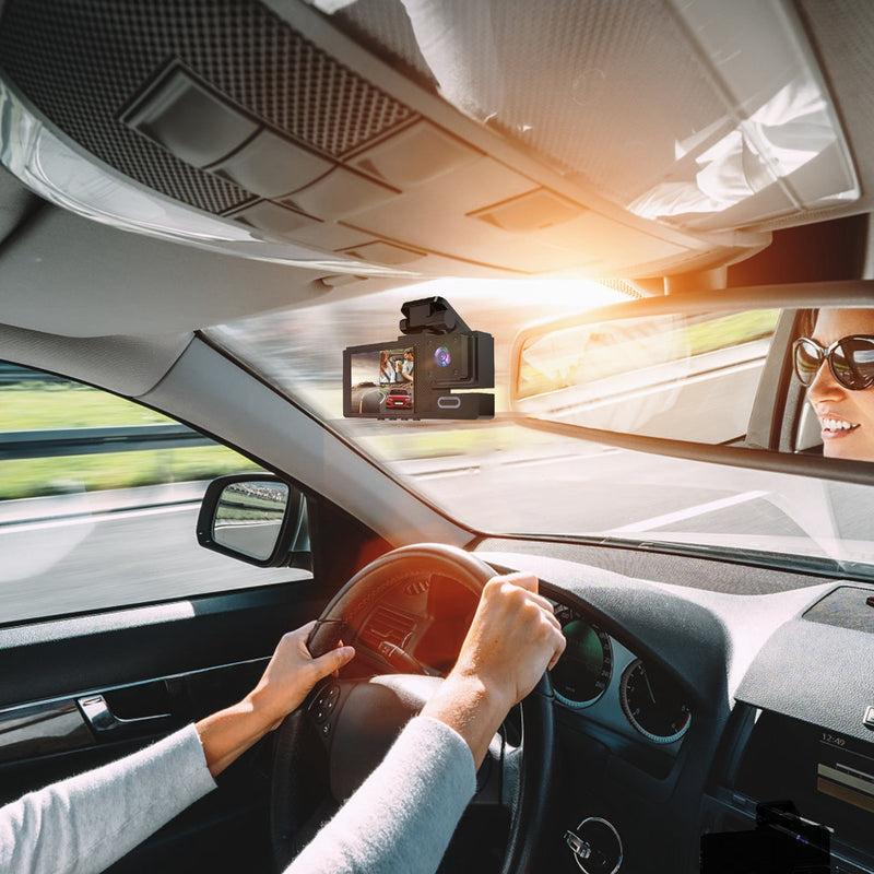 3-Channel Dash Cam – Full HD with WiFi, Night Vision, and 64GB Card