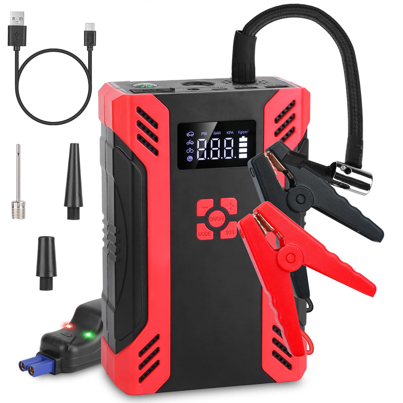 2000A Car Jump Starter with 150PSI Air Compressor – 37000mAh Power Bank and LED Flashlight