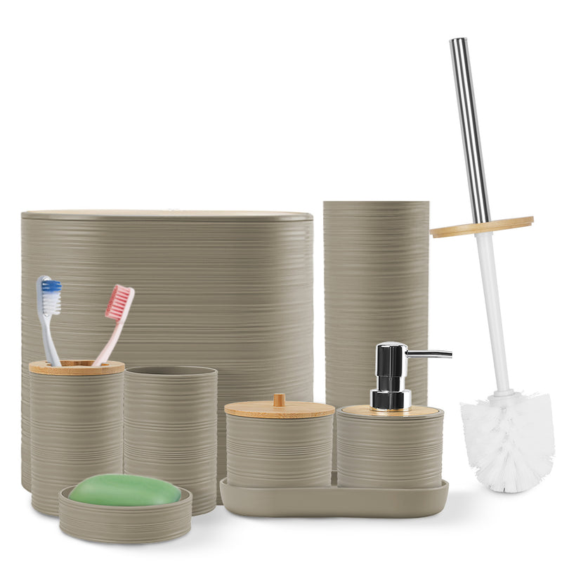 8-Piece Bathroom Accessory Set – ABS with Bamboo Lid