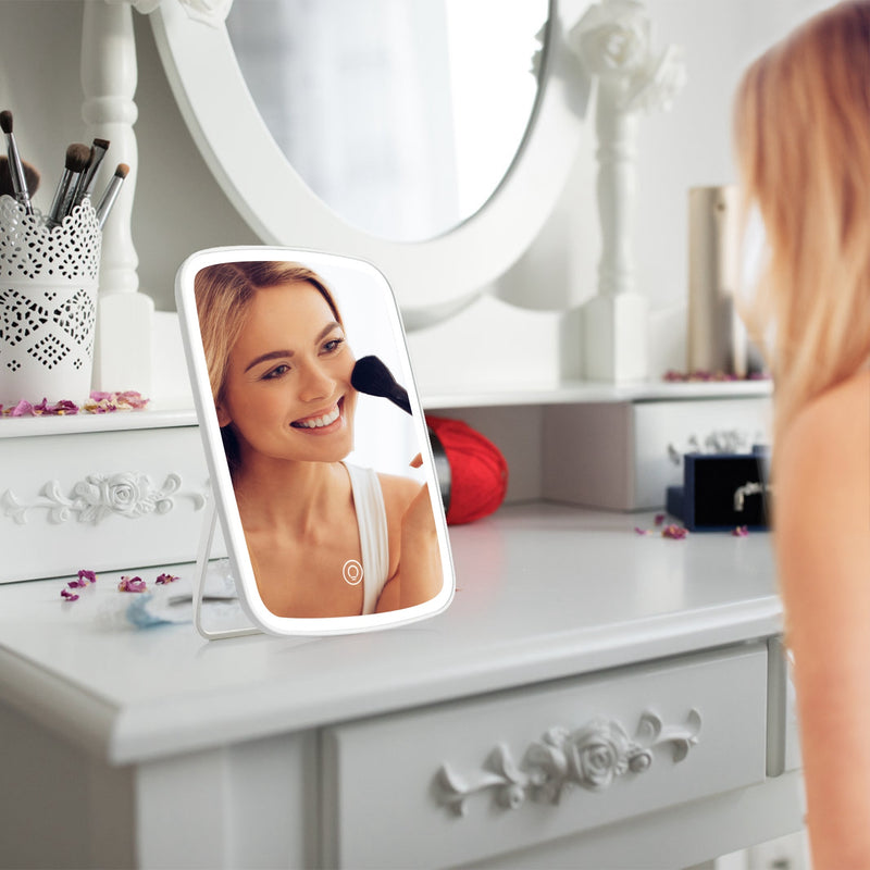 Compact Makeup Mirror – LED with Brightness Adjustment and 3 Lighting Modes