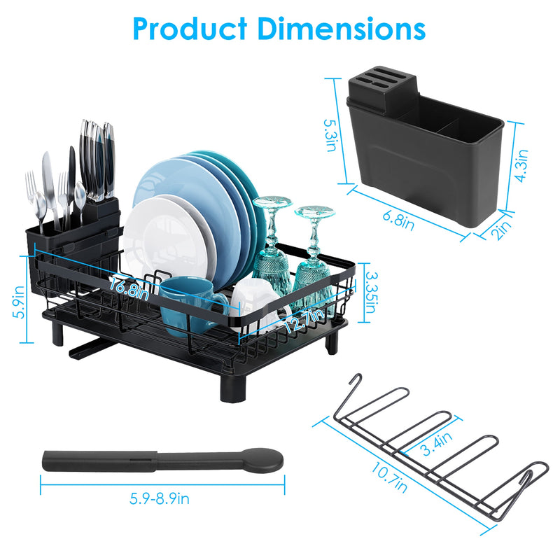 Multifunctional Dish Drying Rack – With 360° Rotating Drain Spout, Cutlery Holder, and Cup Holder