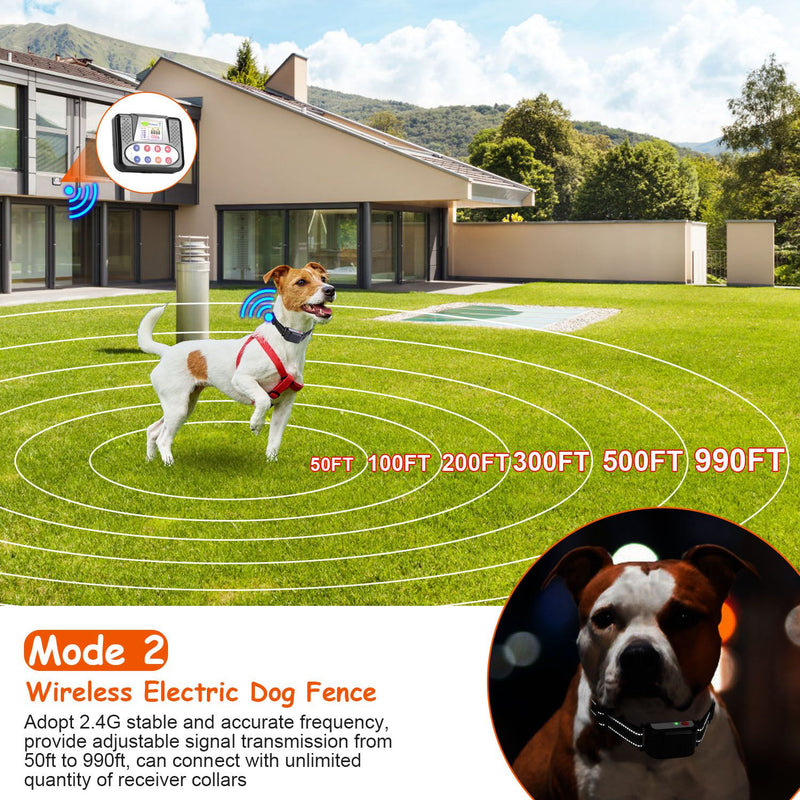 Wireless Dog Fence and Training Collar – 3 Modes, 9 Levels, Rechargeable and Waterproof