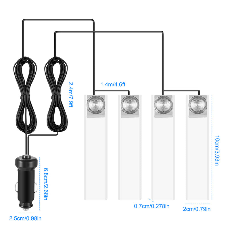 Interior LED Car Lights – 4-Piece Set with DC 12V Charging and Decorative Blue Light