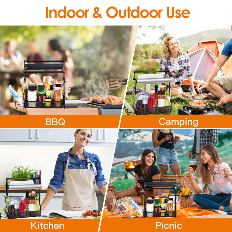 BBQ Utensil Organizer – Metal Caddy with Paper Towel Holder and Compartments