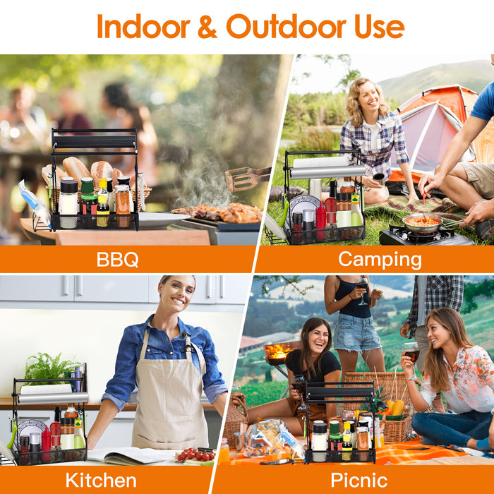 BBQ Utensil Organizer – Metal Caddy with Paper Towel Holder and Compartments