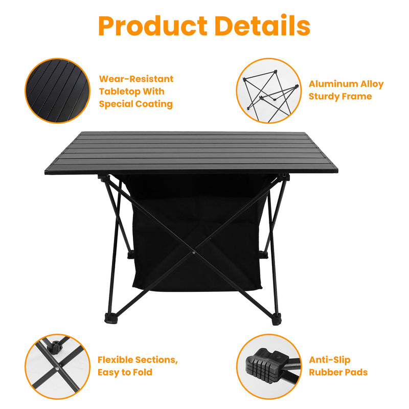 Roll-Up Camping Table – With Storage Basket and Anti-Rust Design for Outdoors