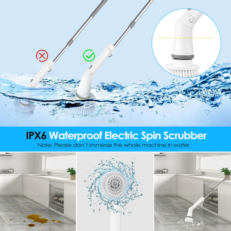 Spin Scrubber – IPX6 Waterproof with Extendable Handle and 6 Attachments
