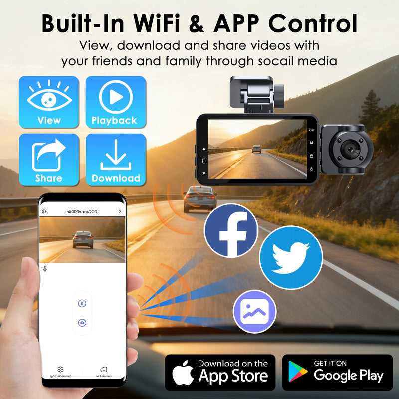 3-Channel Dashcam – Full HD 1080P with WiFi and Night Vision
