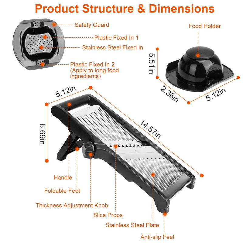 Kitchen Slicer and Grater – Multifunctional Mandoline with Peeler and Food Holder