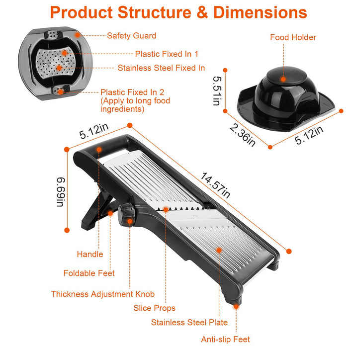 Kitchen Slicer and Grater – Multifunctional Mandoline with Peeler and Food Holder
