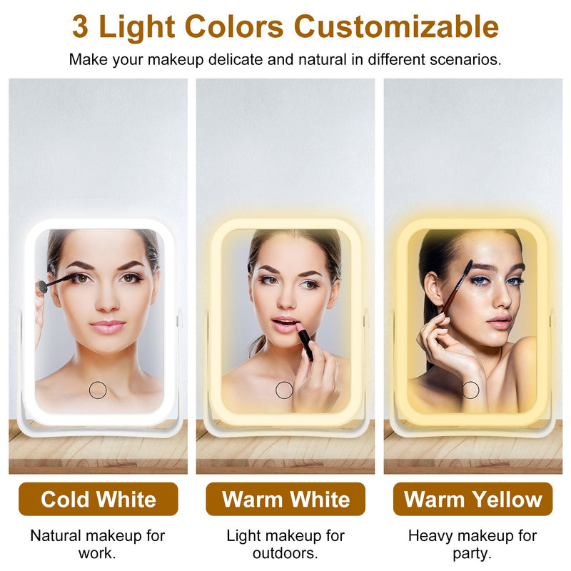 LED Makeup Mirror 10X – Portable Rechargeable with 3 Lights